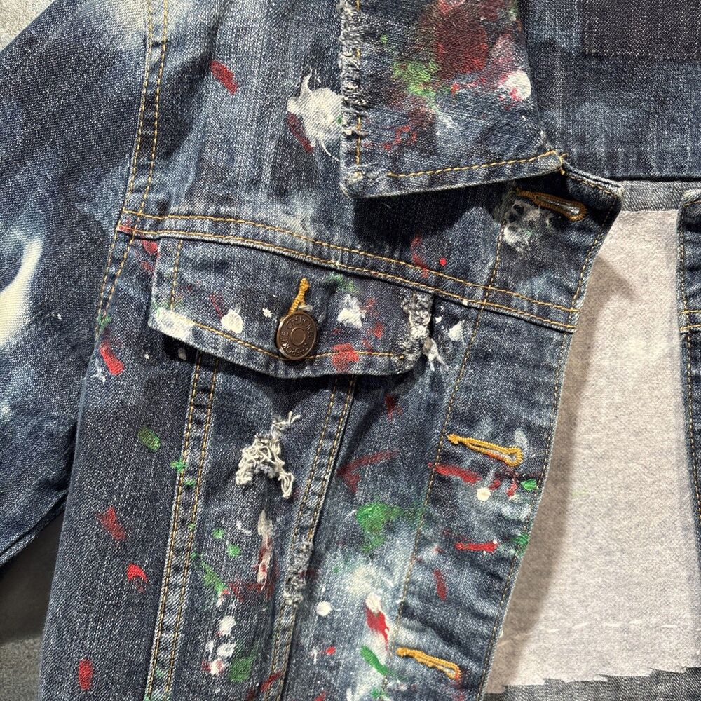 Jean Jacket Hand Painted Embellished Miami Cityscape Pocket One of A Kind - Picture 7 of 16